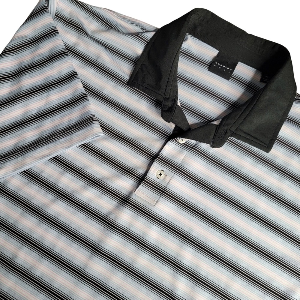 Dunning Golf Polo Shirt Mens XL Blue White Striped Performance Stretch‎ Preppy